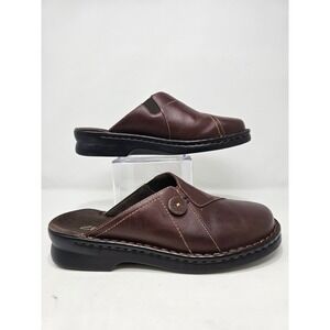 Clarks Women Brown Leather Slip On Comfort Clogs Shoes 9M 88814